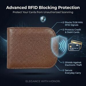 Genuine Leather RFID Men's Wallet Slim Bifold Curved Card Slots ID Window Brown